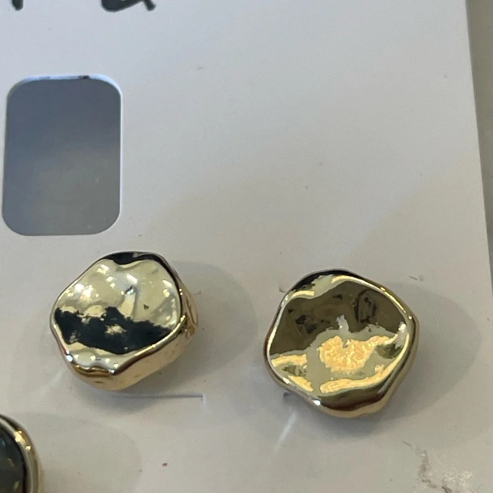 NEW Style & Co Two Piece Set Colored Stone Square Stud Earrings Brown & Gold